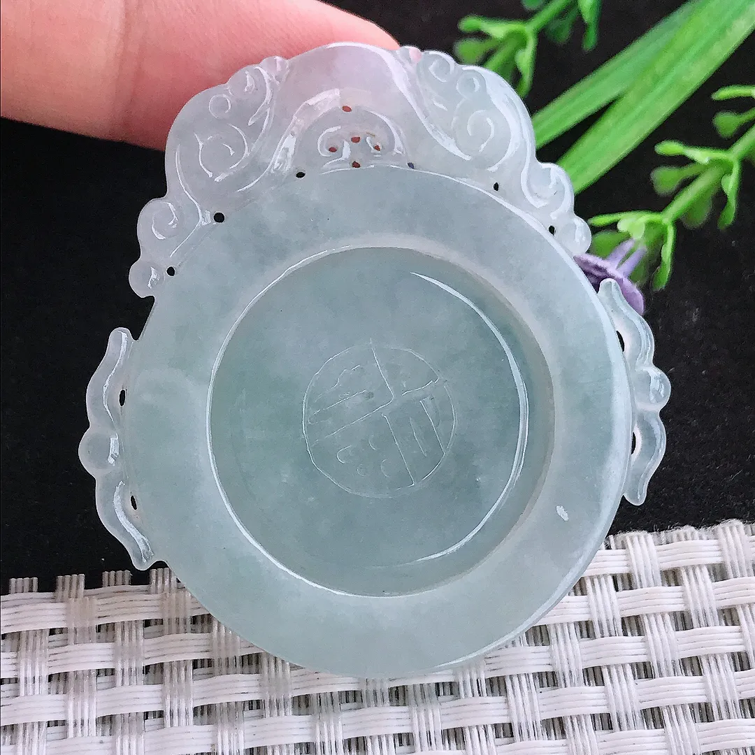 自然光53.8/50.5/4.3老坑秀气冰润仿古福牌吊坠翡翠玉石挂件