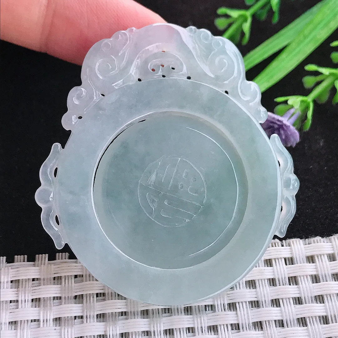 自然光53.8/50.5/4.3老坑秀气冰润仿古福牌吊坠翡翠玉石挂件