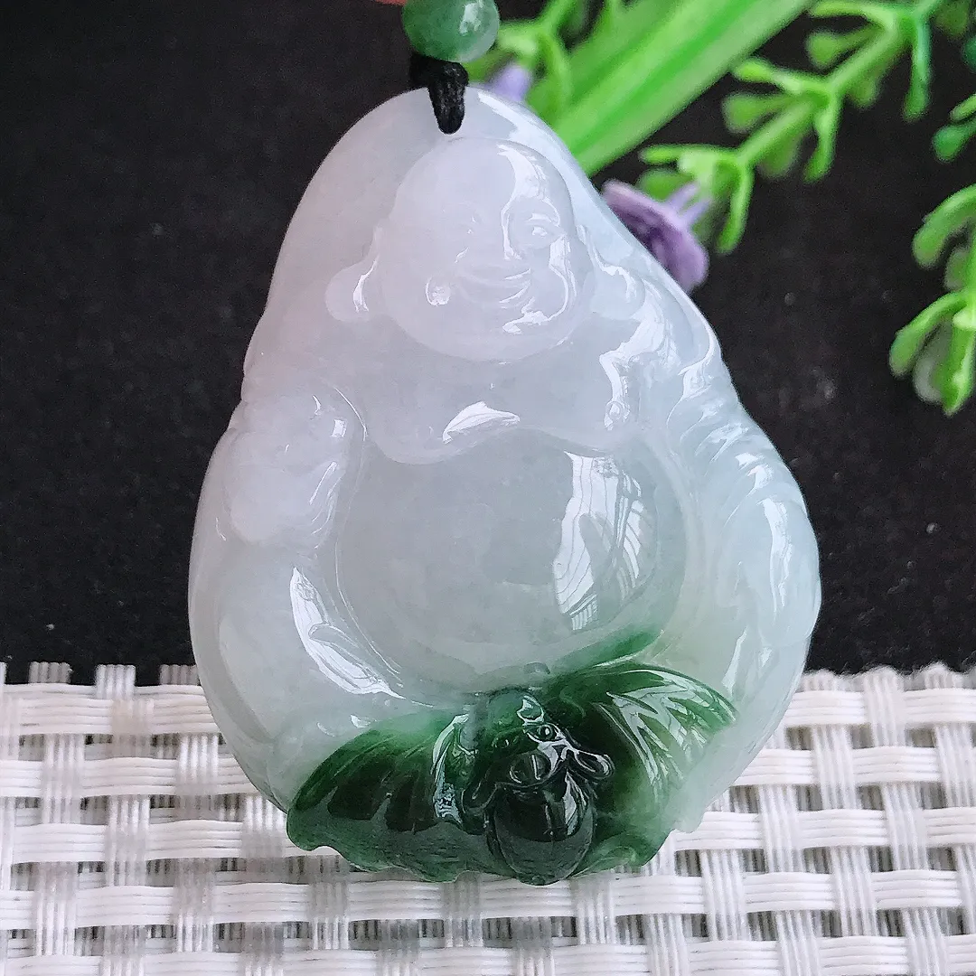 自然光47.5/38/10.5老坑冰胶水灵特色飘花佛公吊坠翡翠玉石挂件