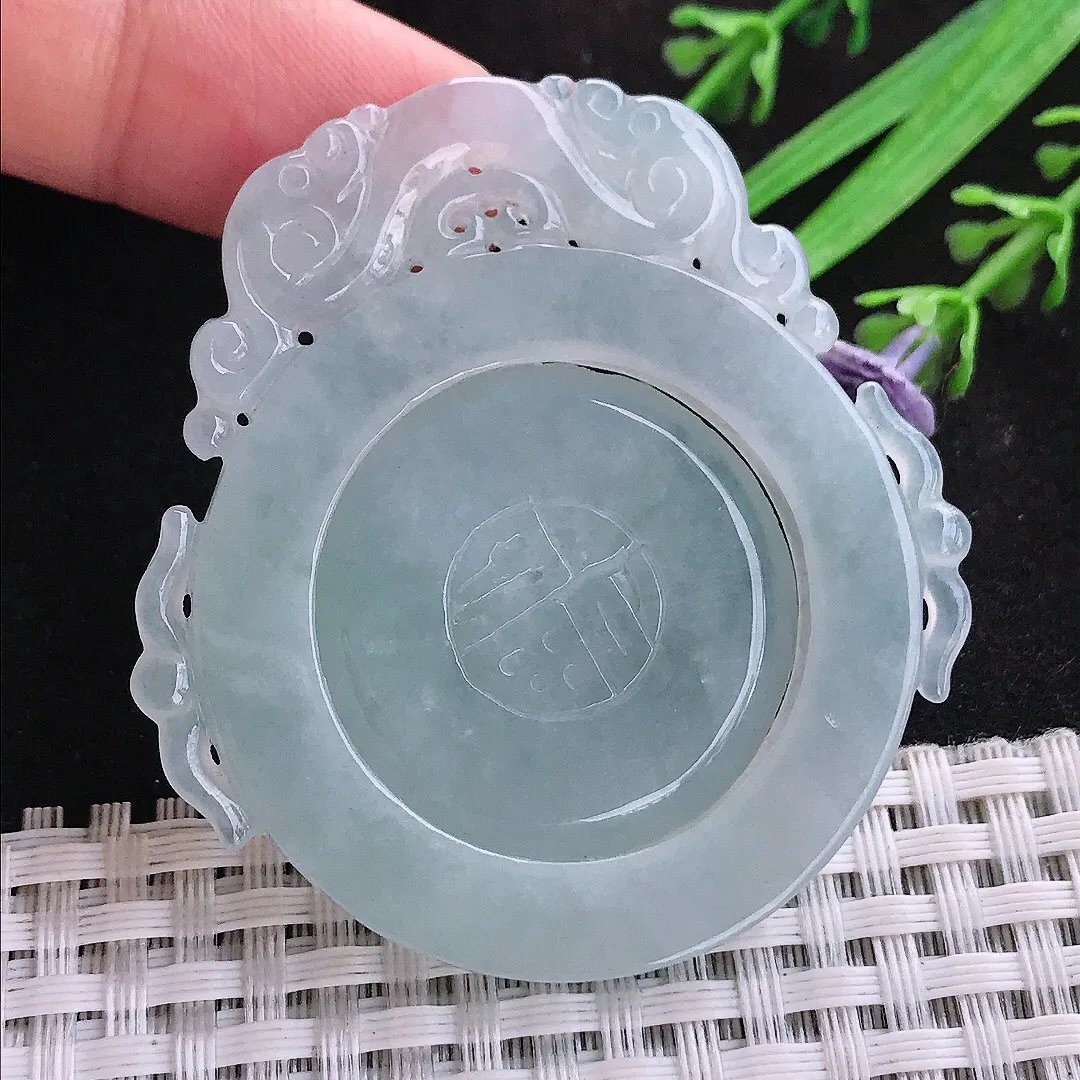 自然光53.8/50.5/4.3老坑秀气冰润仿古福牌吊坠翡翠玉石挂件