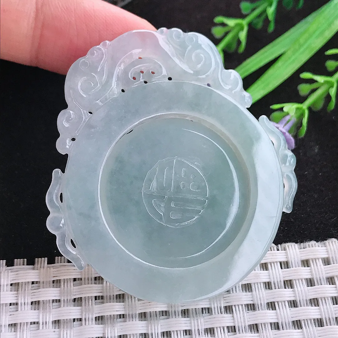 自然光53.8/50.5/4.3老坑秀气冰润仿古福牌吊坠翡翠玉石挂件