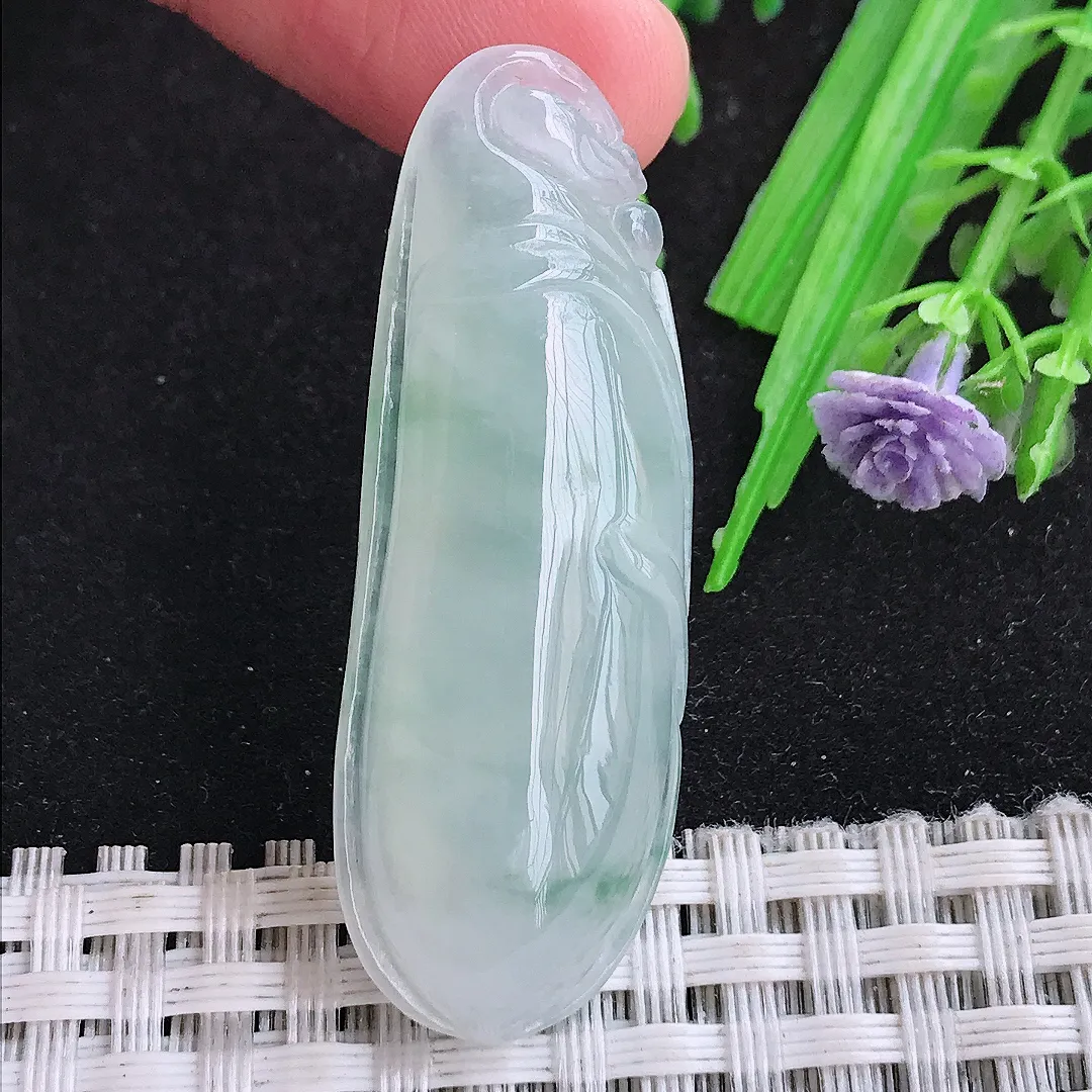 自然光46/16.5/8.3老坑冰种果冻飘花福瓜吊坠翡翠玉石挂件