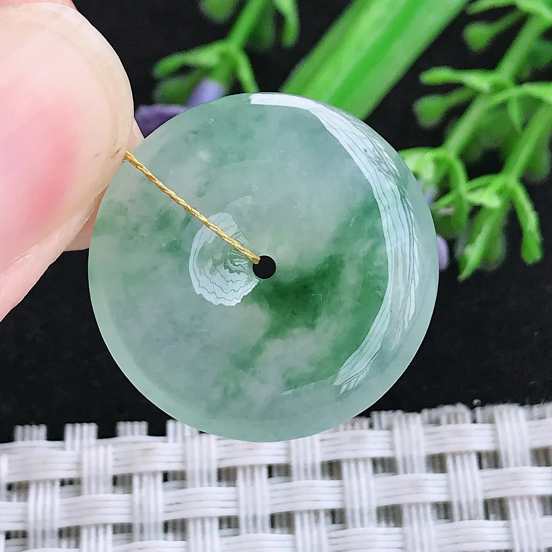 自然光23/4.6老坑冰种果冻胶飘花平安扣吊坠翡翠玉石挂件