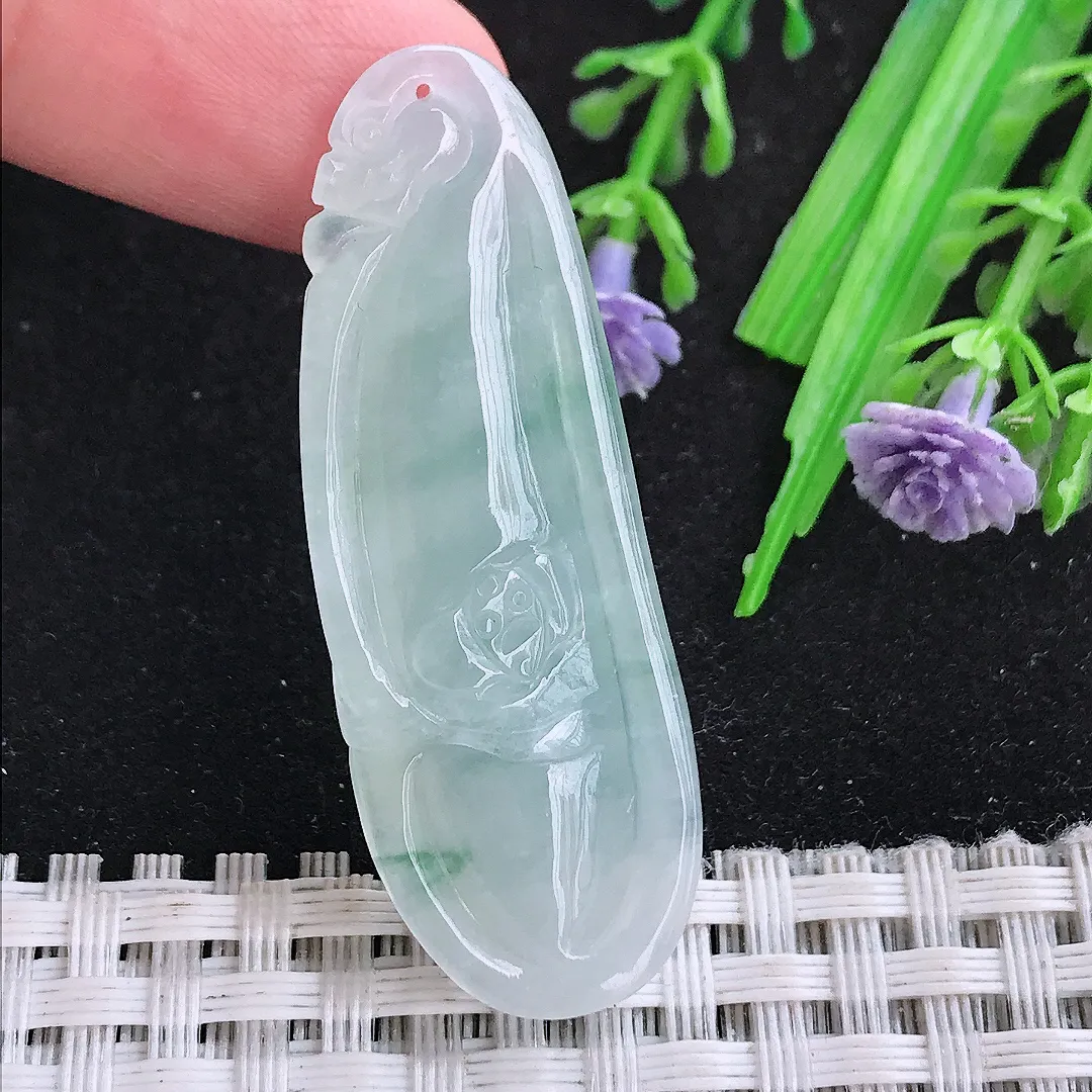 自然光46/16.5/8.3老坑冰种果冻飘花福瓜吊坠翡翠玉石挂件