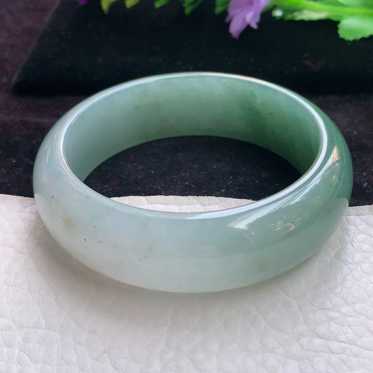js实拍57*18.8*8轮胎镯 天然缅甸翡翠手镯半山水宽边玉手镯 玉手环