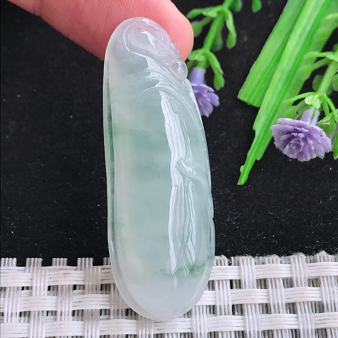 自然光46/16.5/8.3老坑冰种果冻飘花福瓜吊坠翡翠玉石挂件