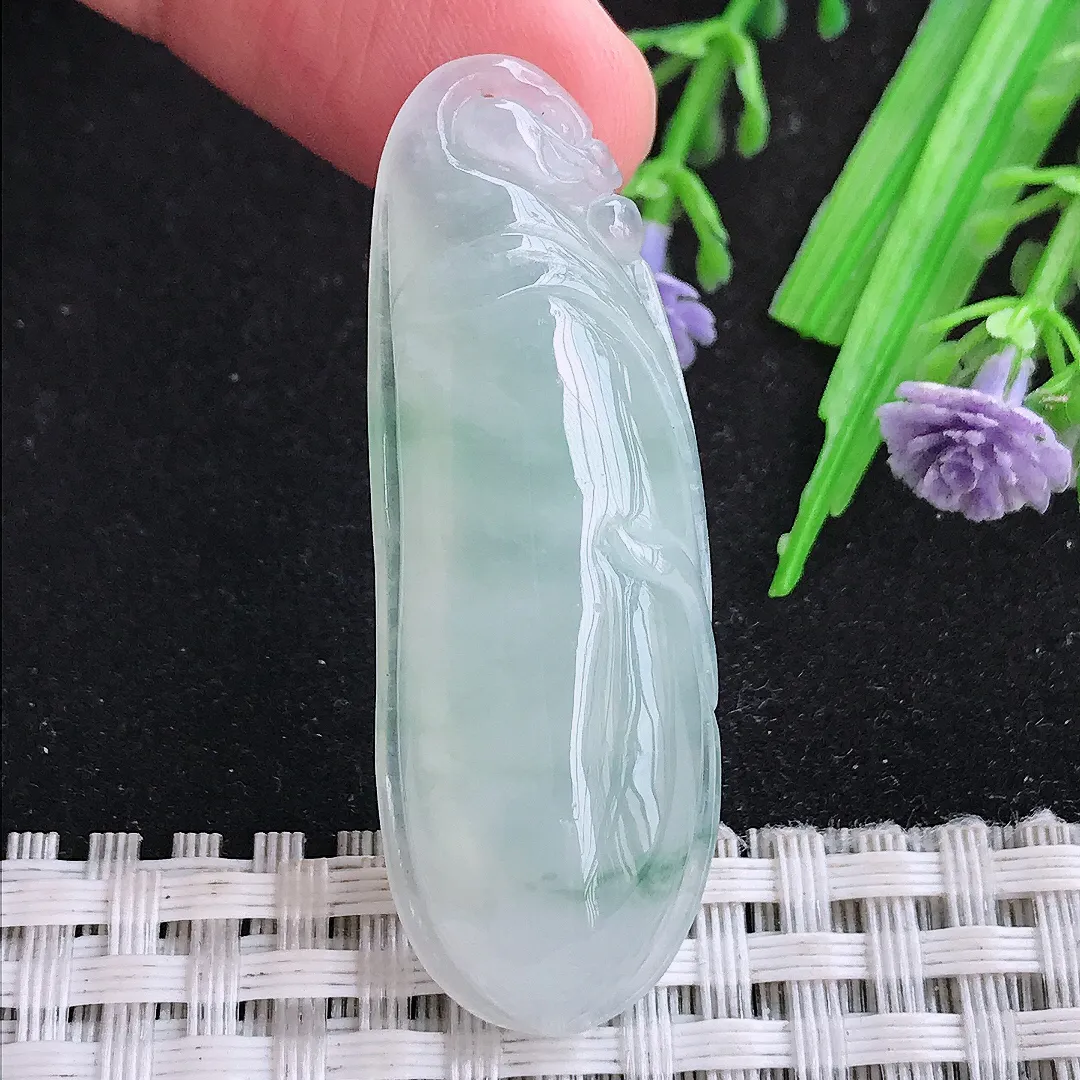 自然光46/16.5/8.3老坑冰种果冻飘花福瓜吊坠翡翠玉石挂件