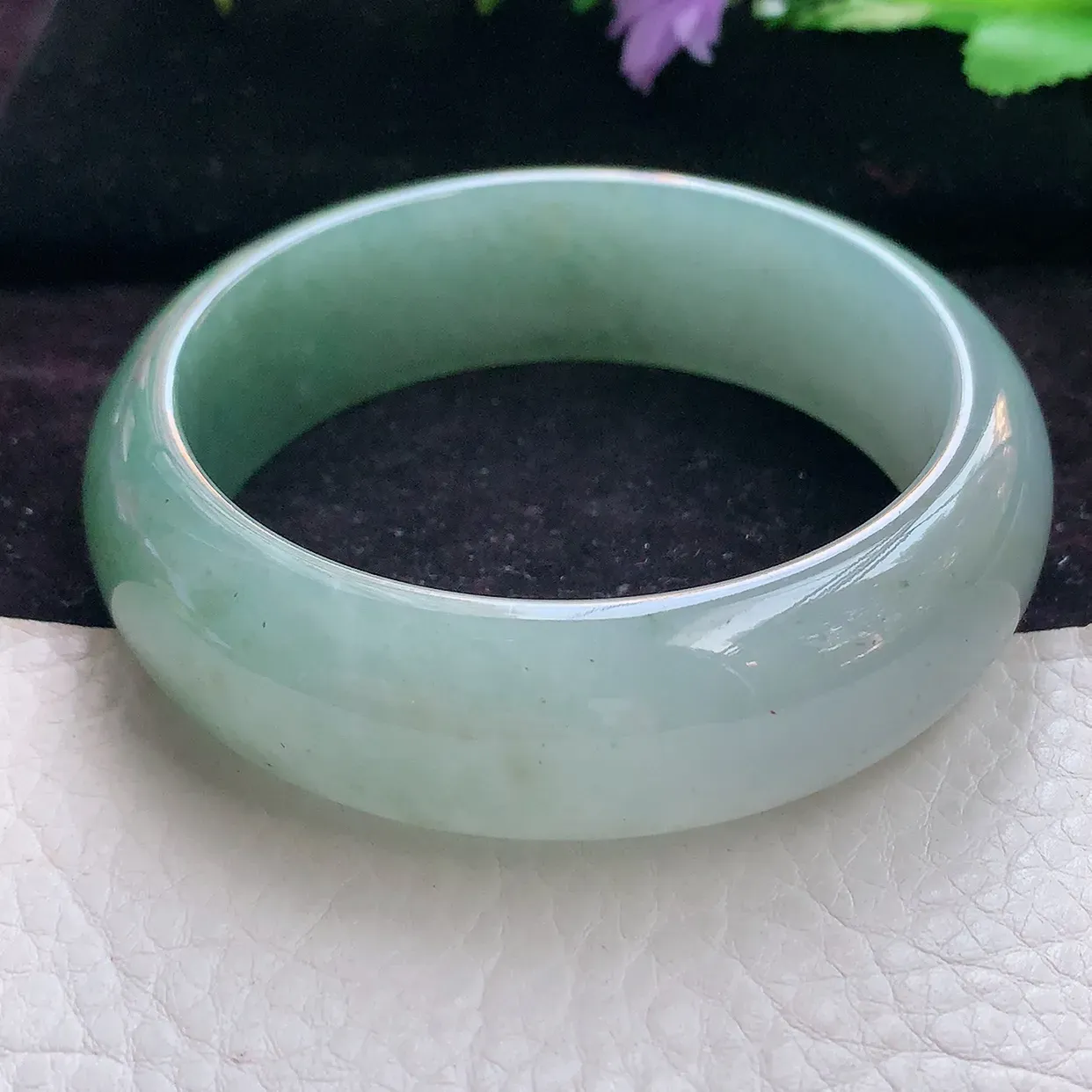 js实拍57*18.8*8轮胎镯 天然缅甸翡翠手镯半山水宽边玉手镯 玉手环