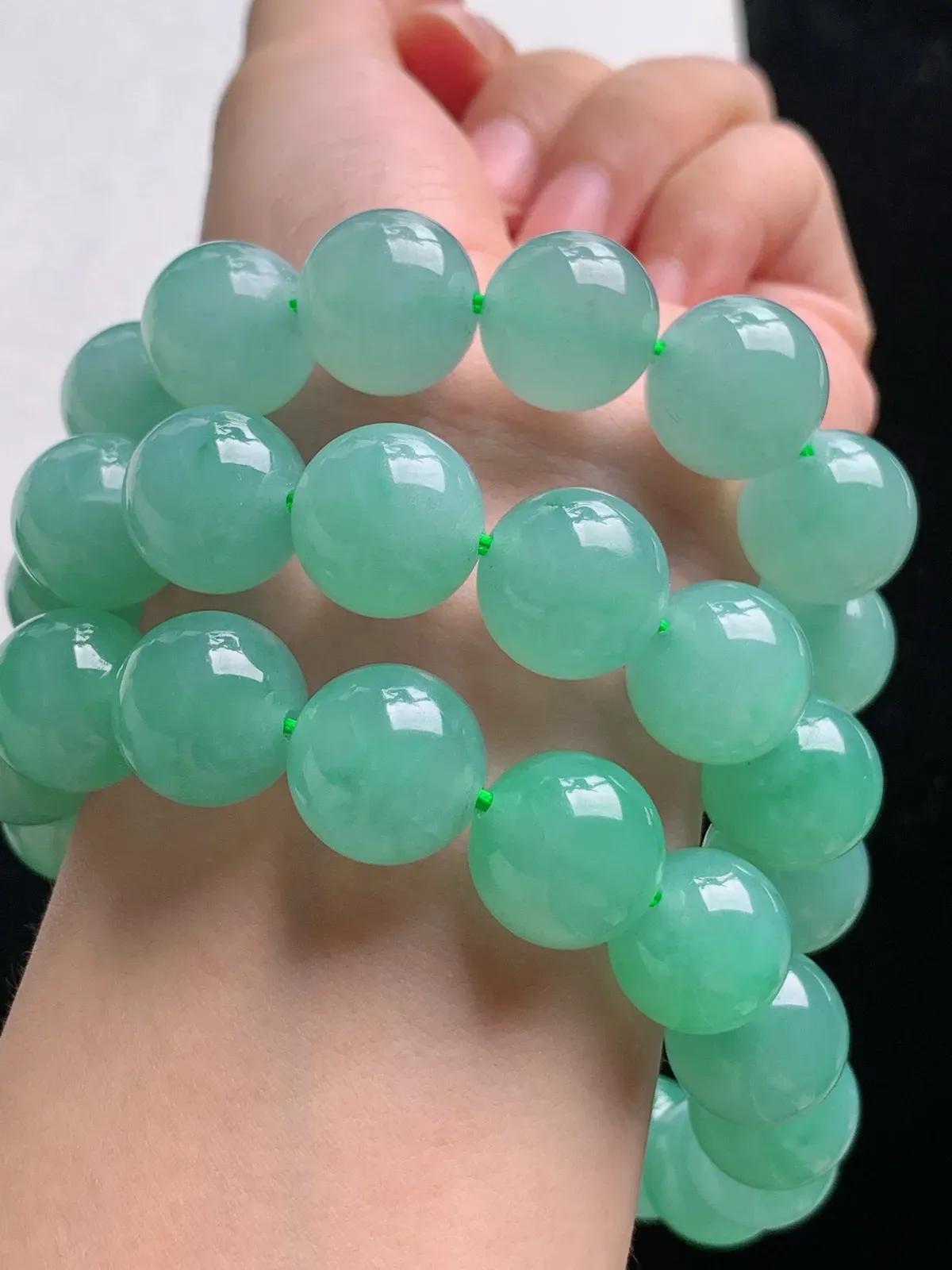 a货翡翠老坑冰种满绿晴绿圆珠项链毛衣链43颗 尺寸14.5mm  0826