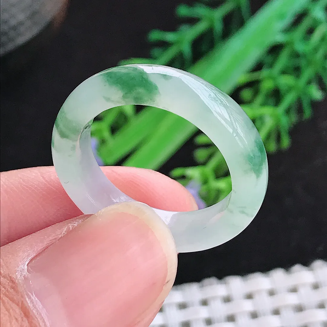自然光18.6/5.8/4老坑冰种果冻飘花指环戒指翡翠玉石