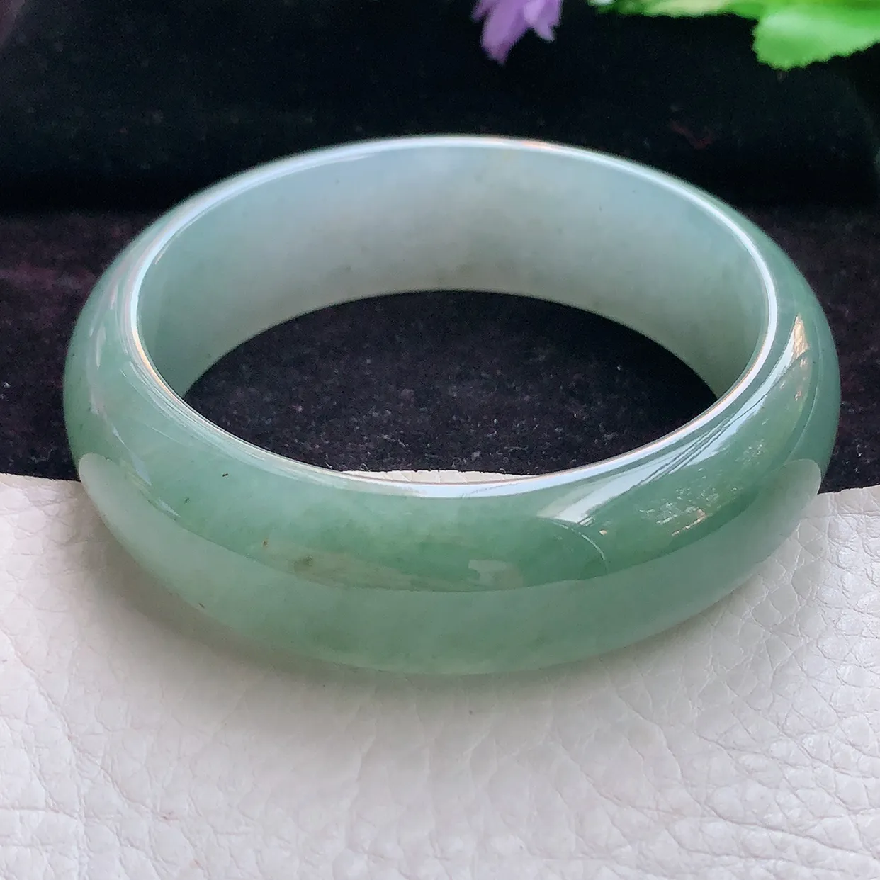 js实拍57*18.8*8轮胎镯 天然缅甸翡翠手镯半山水宽边玉手镯 玉手环