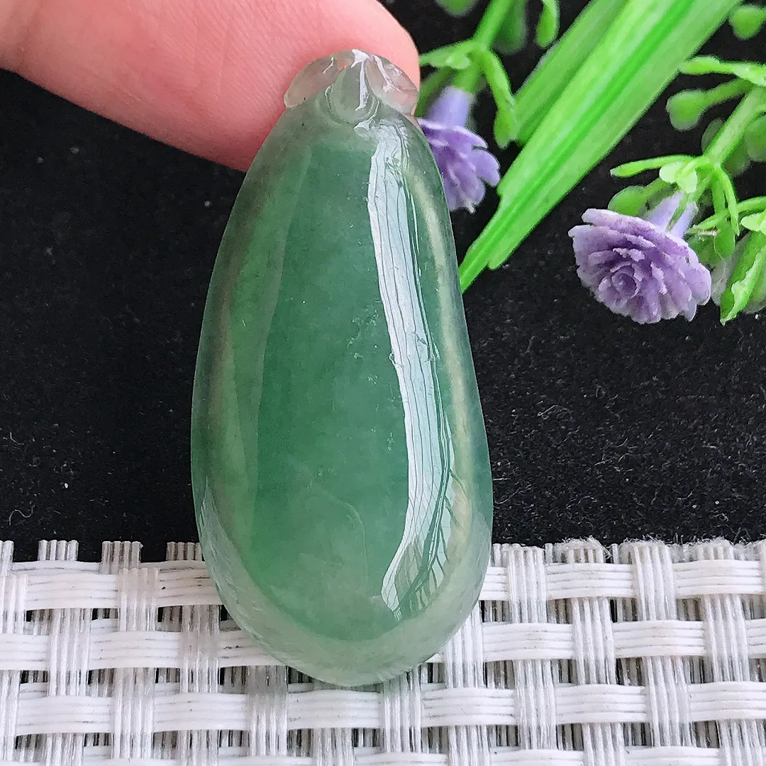 自然光39.7/18.8/6老坑冰胶水灵满绿福瓜吊坠翡翠玉石挂件