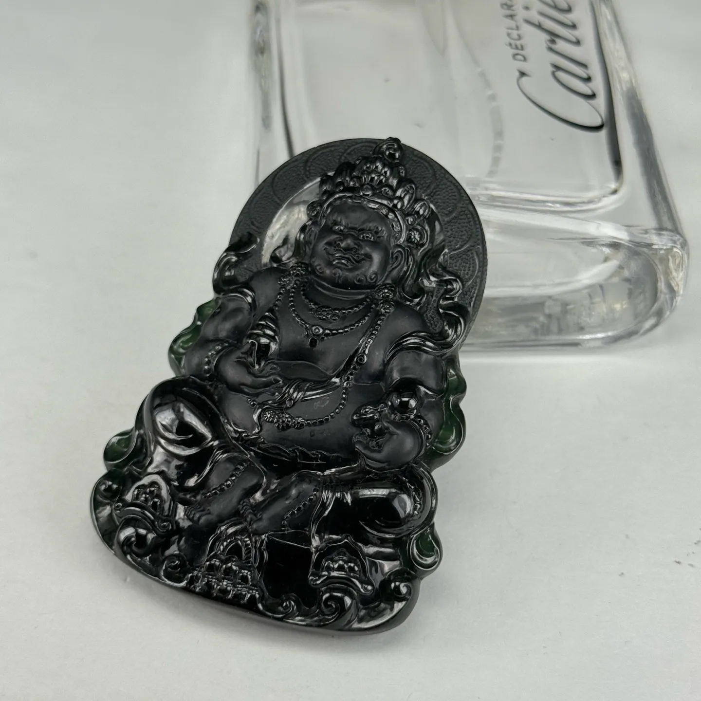 精品墨翠黄财神 种好色正 黑度极好 打灯通透 油性十足