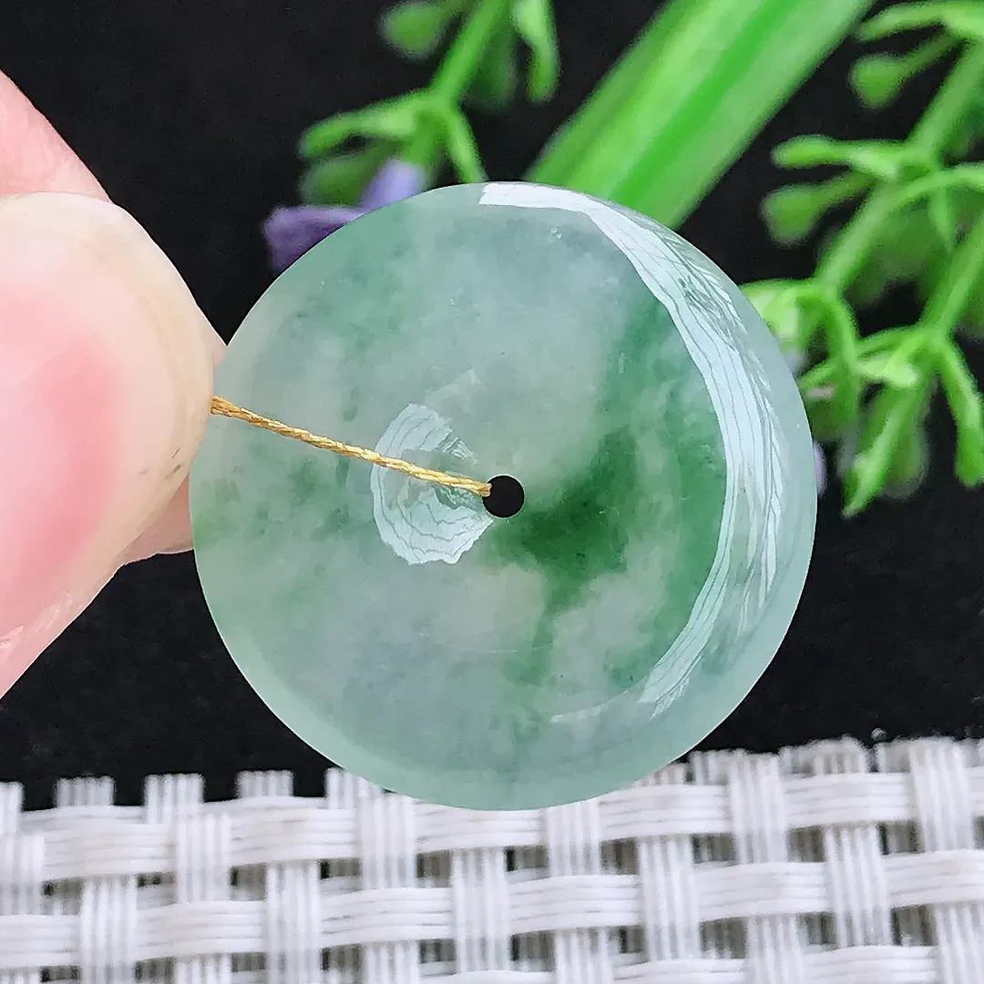 自然光23/4.6老坑冰种果冻胶飘花平安扣吊坠翡翠玉石挂件