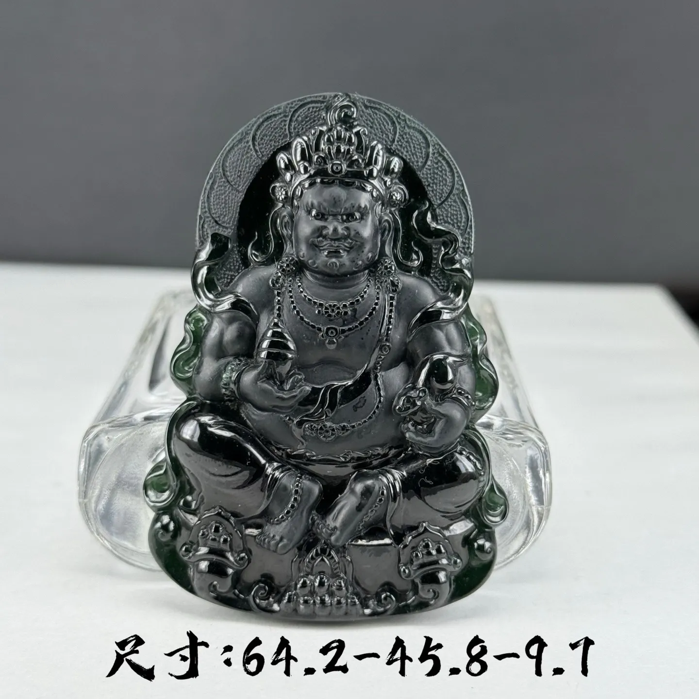 精品墨翠黄财神 种好色正 黑度极好 打灯通透 油性十足