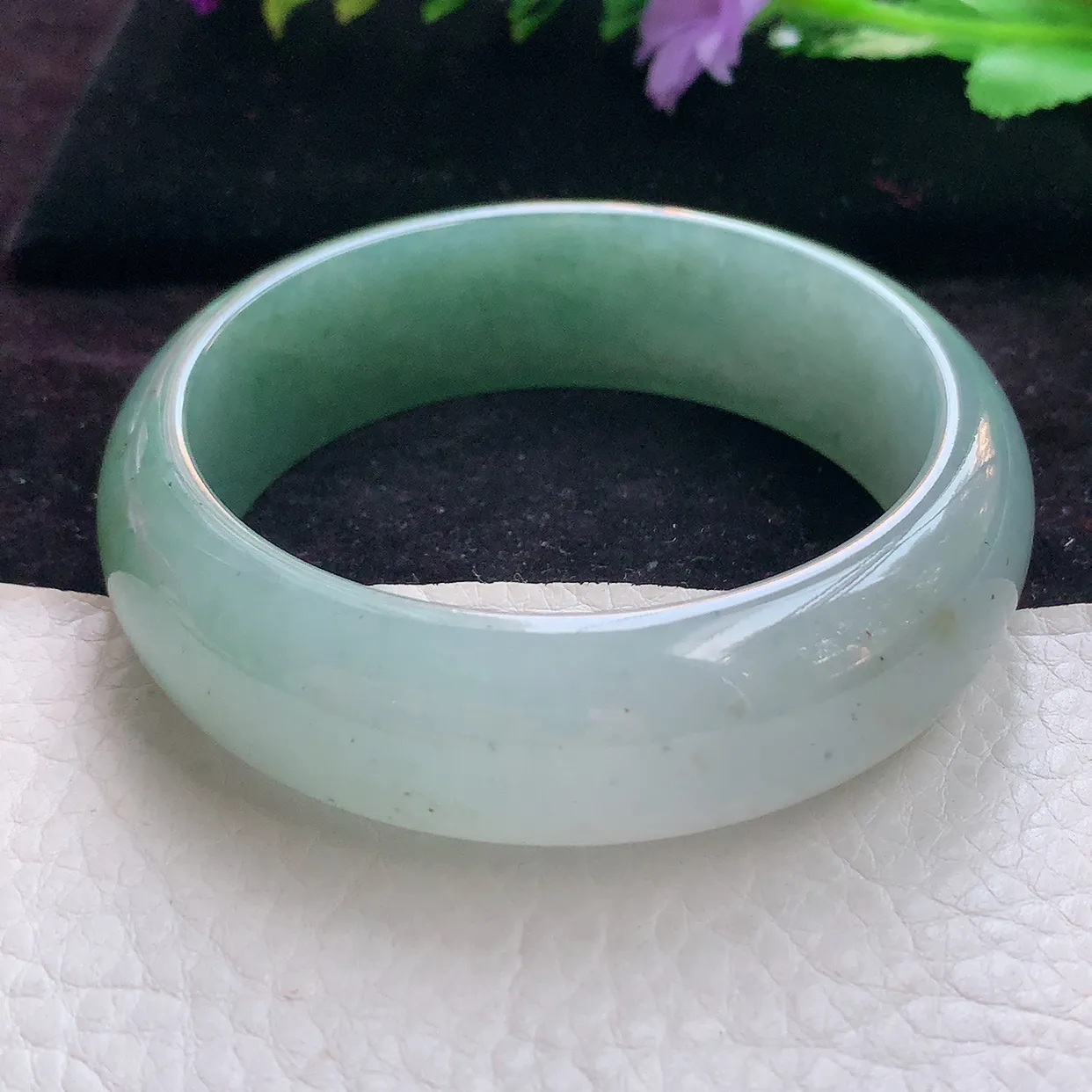 js实拍57*18.8*8轮胎镯 天然缅甸翡翠手镯半山水宽边玉手镯 玉手环