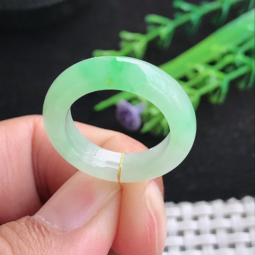 自然光17.2/5.5/4.4老坑冰胶水灵冰晴飘阳绿指环戒指翡翠玉石