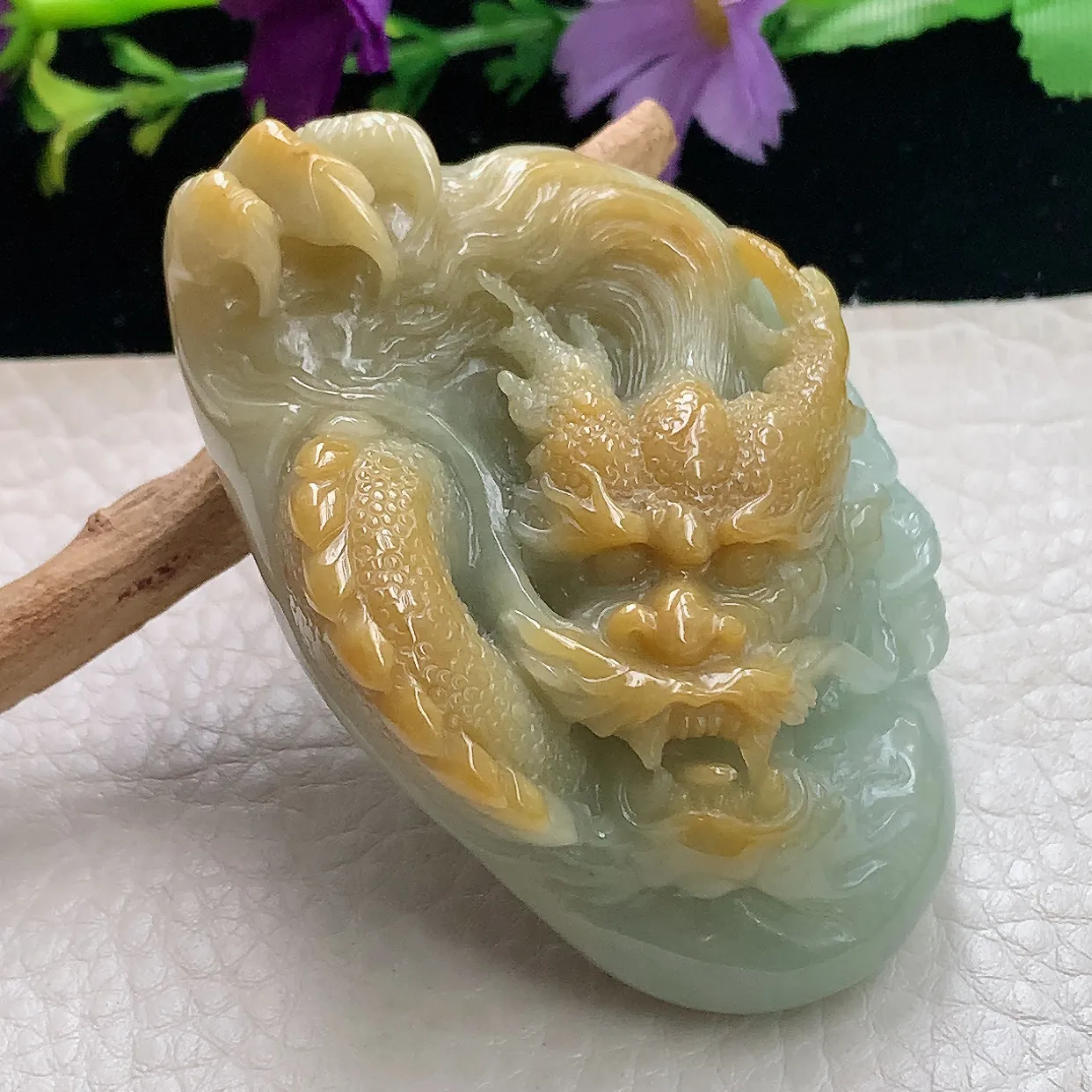 zzx实拍65.3*52*23缅甸翡翠精雕霸气双彩龙牌 龙行天下玉吊坠