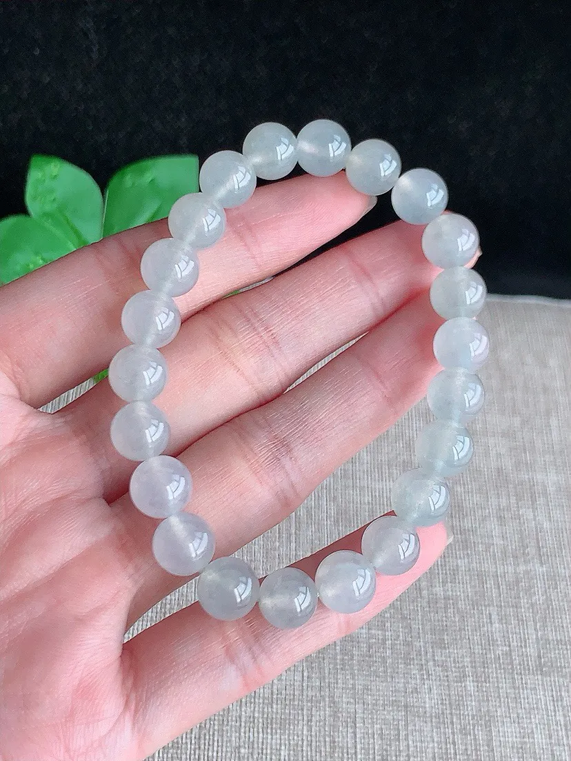 a货翡翠老坑冰种白月光圆珠佛珠手串22颗 尺寸8mm 重量22.78g 0826