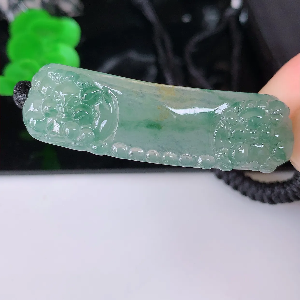 自然光实拍，冰种黄加绿翡翠貔貅手环手链，种老水足，冰清玉润  颜色漂亮  #01.26尺寸48.5*13.5-7.2