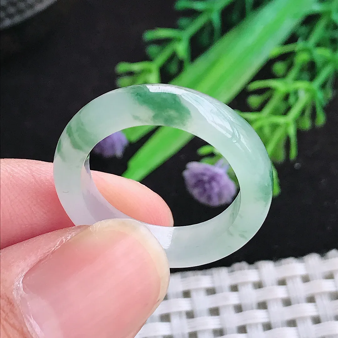 自然光18.6/5.8/4老坑冰种果冻飘花指环戒指翡翠玉石
