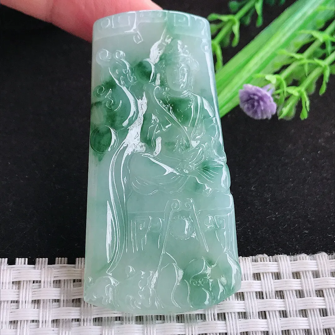 自然光61.5/31.5/5.2老坑冰胶果冻飘花赐福观音吊坠翡翠玉石挂件