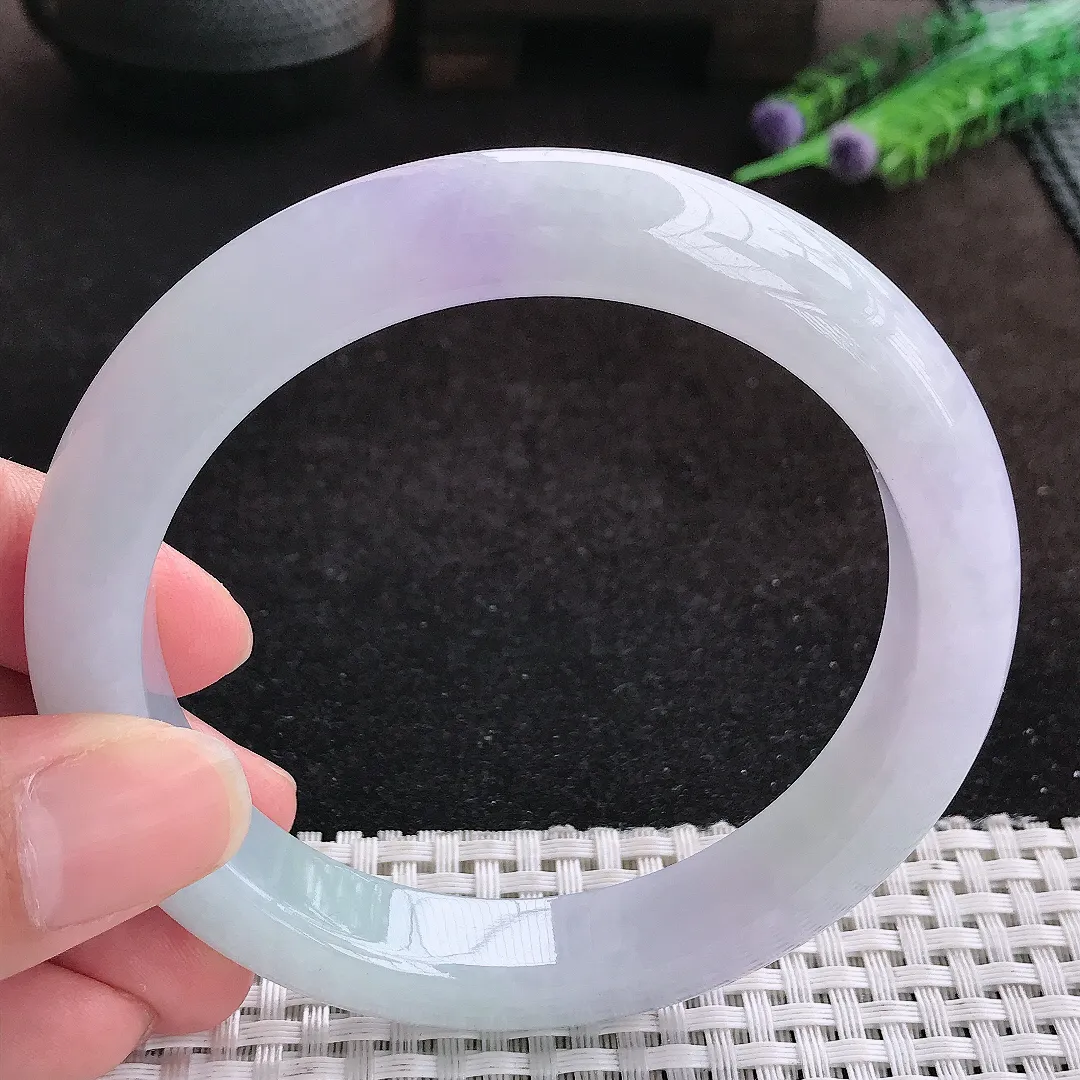 自然光62.5/12.2/9.8大圈口老坑冰胶水灵紫罗兰手镯天然翡翠玉镯女款
