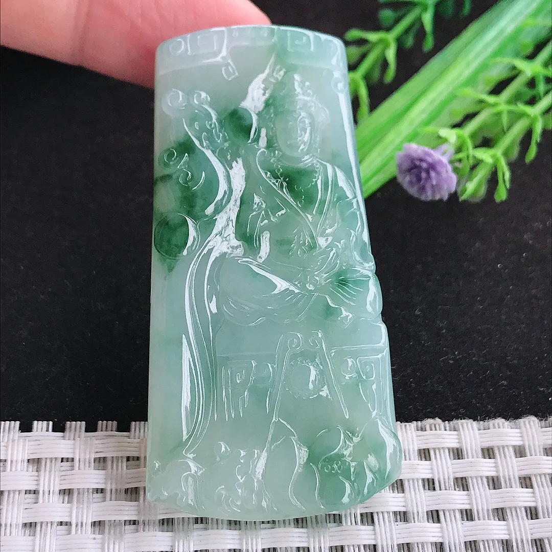 自然光61.5/31.5/5.2老坑冰胶果冻飘花赐福观音吊坠翡翠玉石挂件