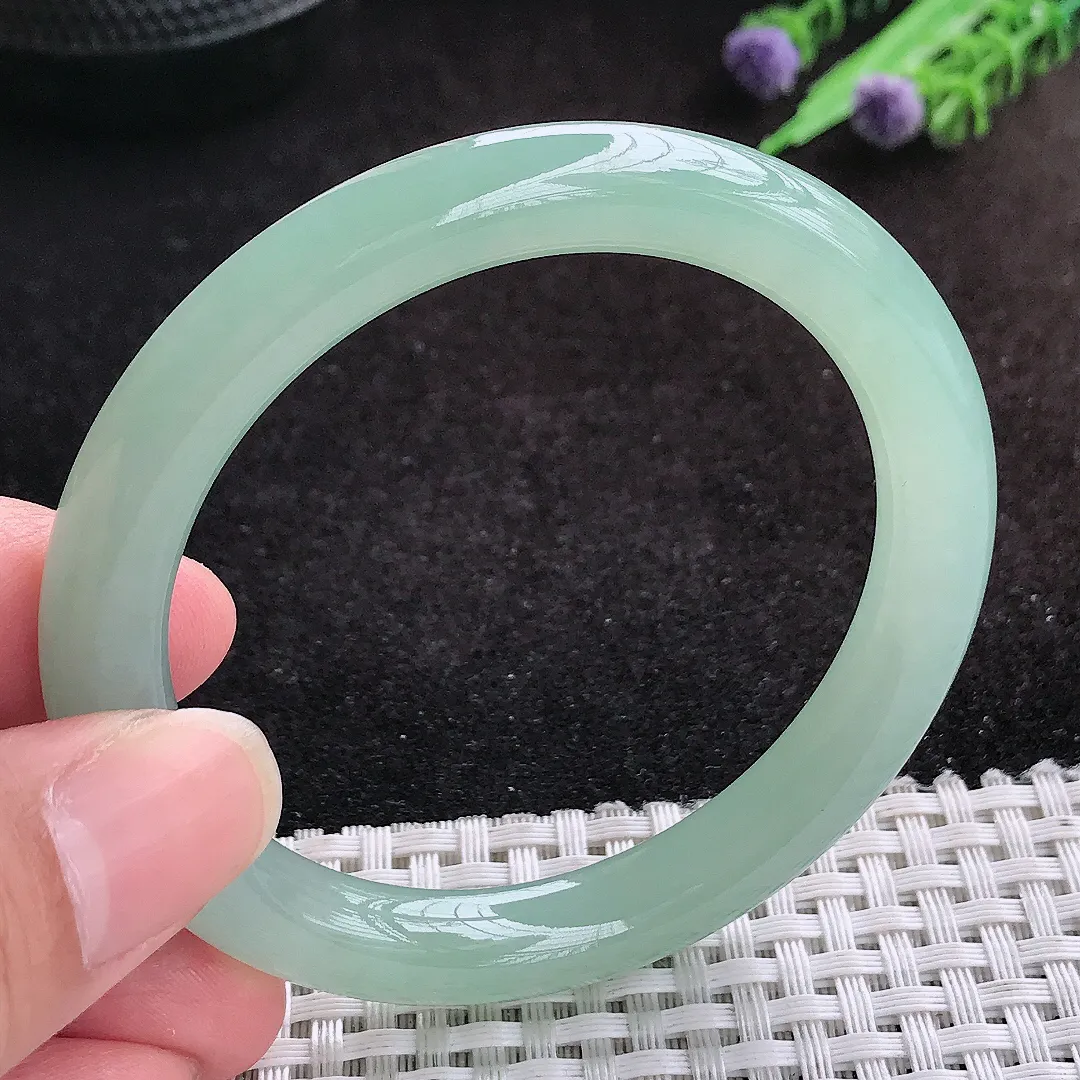 自然光54/8.8老坑冰胶果冻冰晴满绿圆条手镯天然翡翠玉镯女款