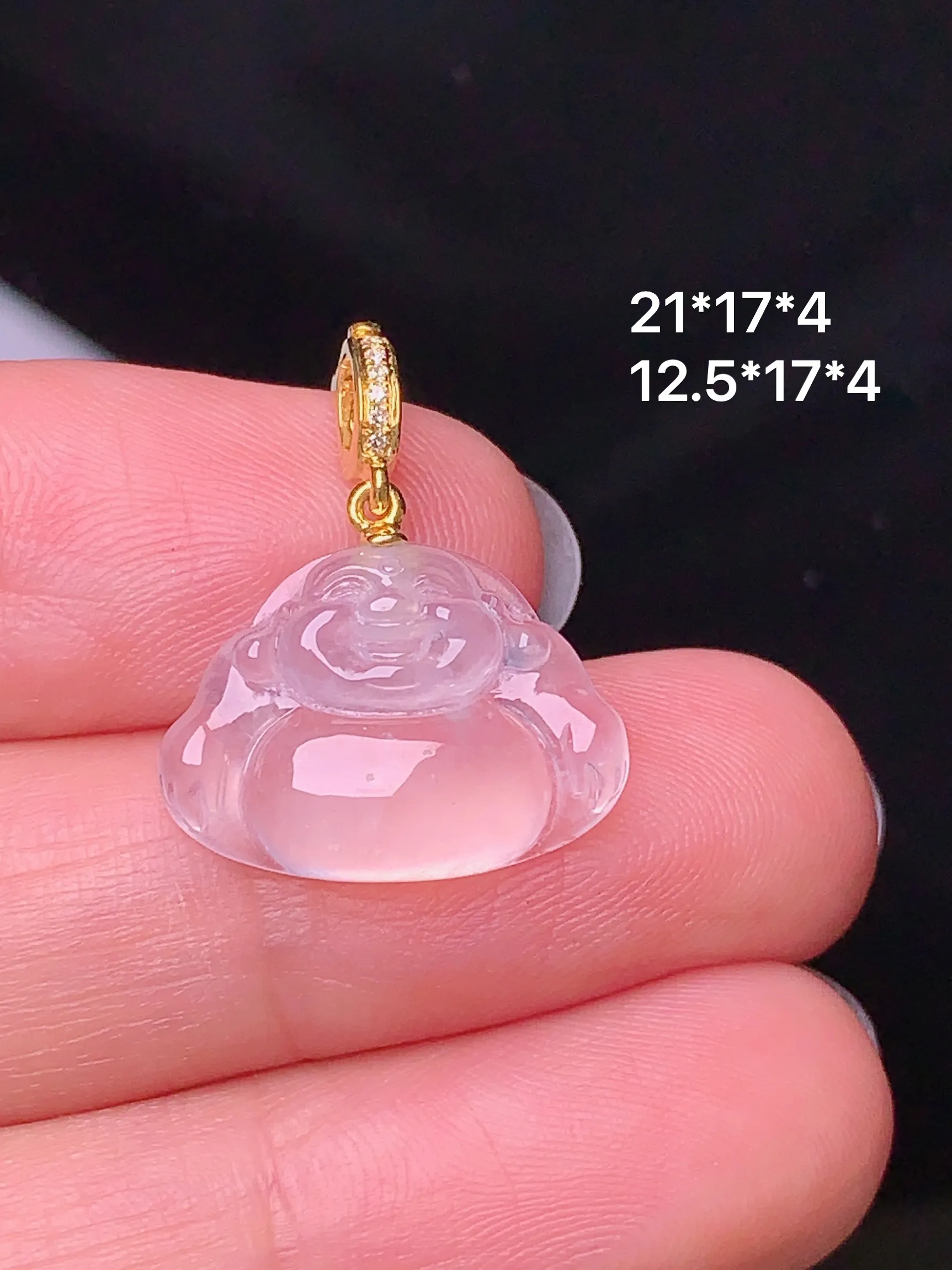 18k金钻镶嵌冰种佛公吊坠 玉质细腻 水润亮眼  整体尺寸21*17*4
