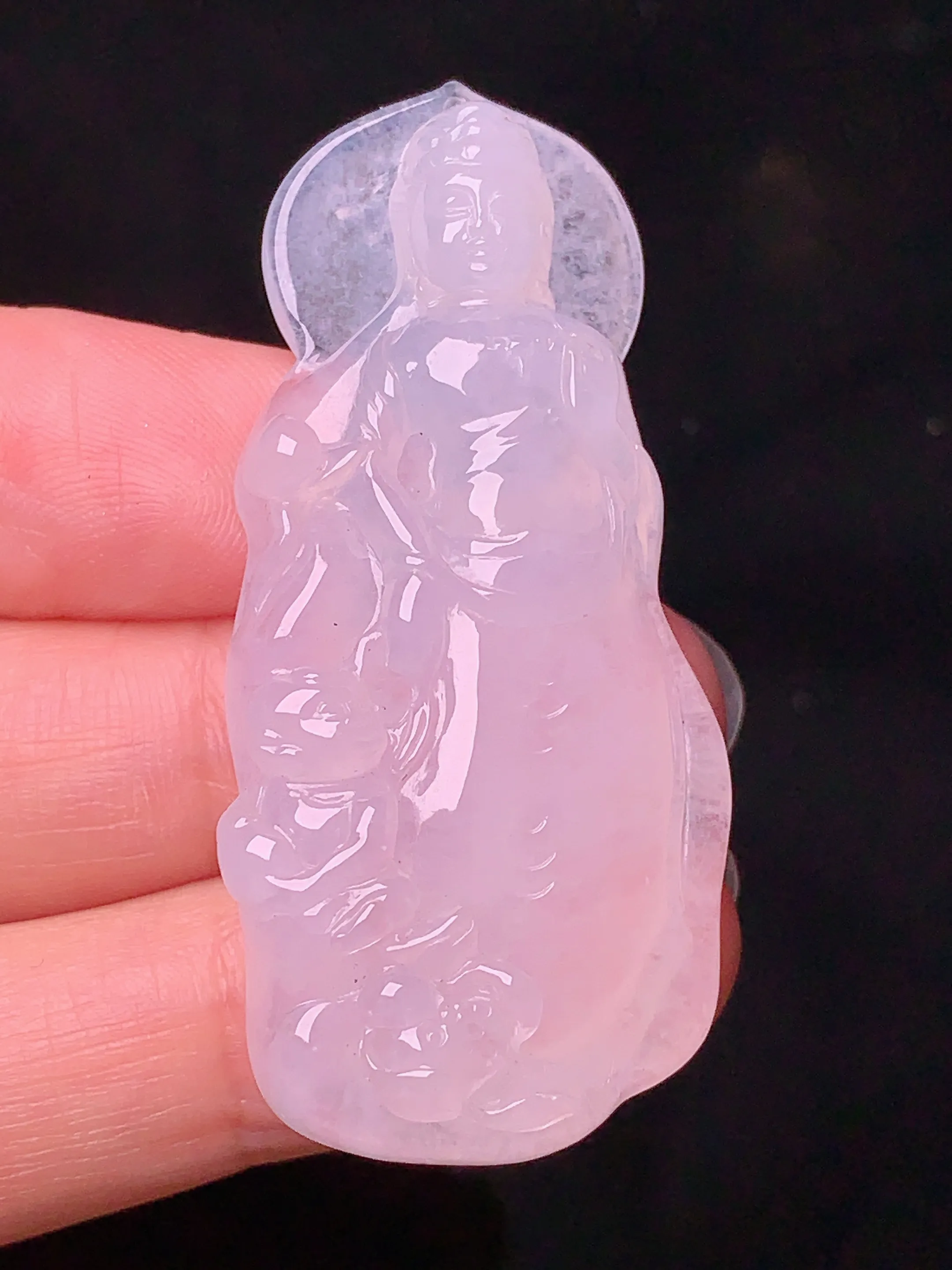 冰种观音吊坠 玉质细腻 水润亮眼  整体尺寸50*23.5*8.5