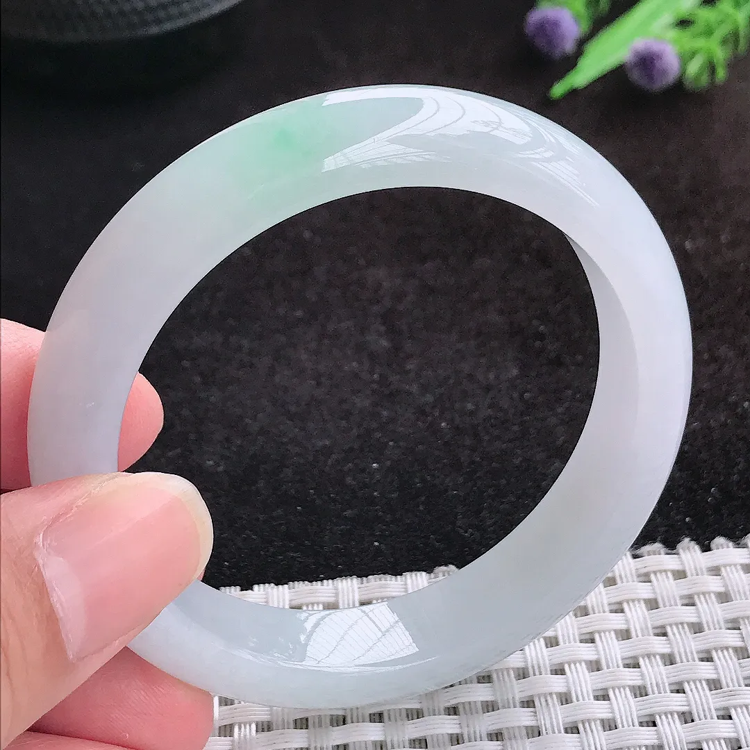 自然光53.5/12/8.1老坑冰胶水灵宽边手镯天然翡翠玉镯女款