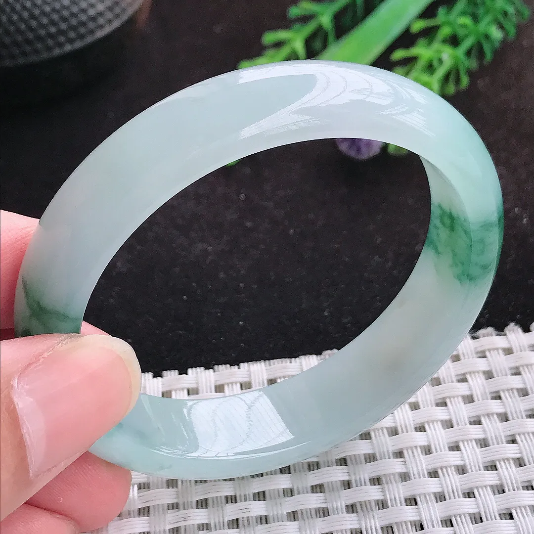 自然光53/45.5/13.9/7.3老坑冰胶水灵飘花贵妃手镯天然翡翠玉镯女款