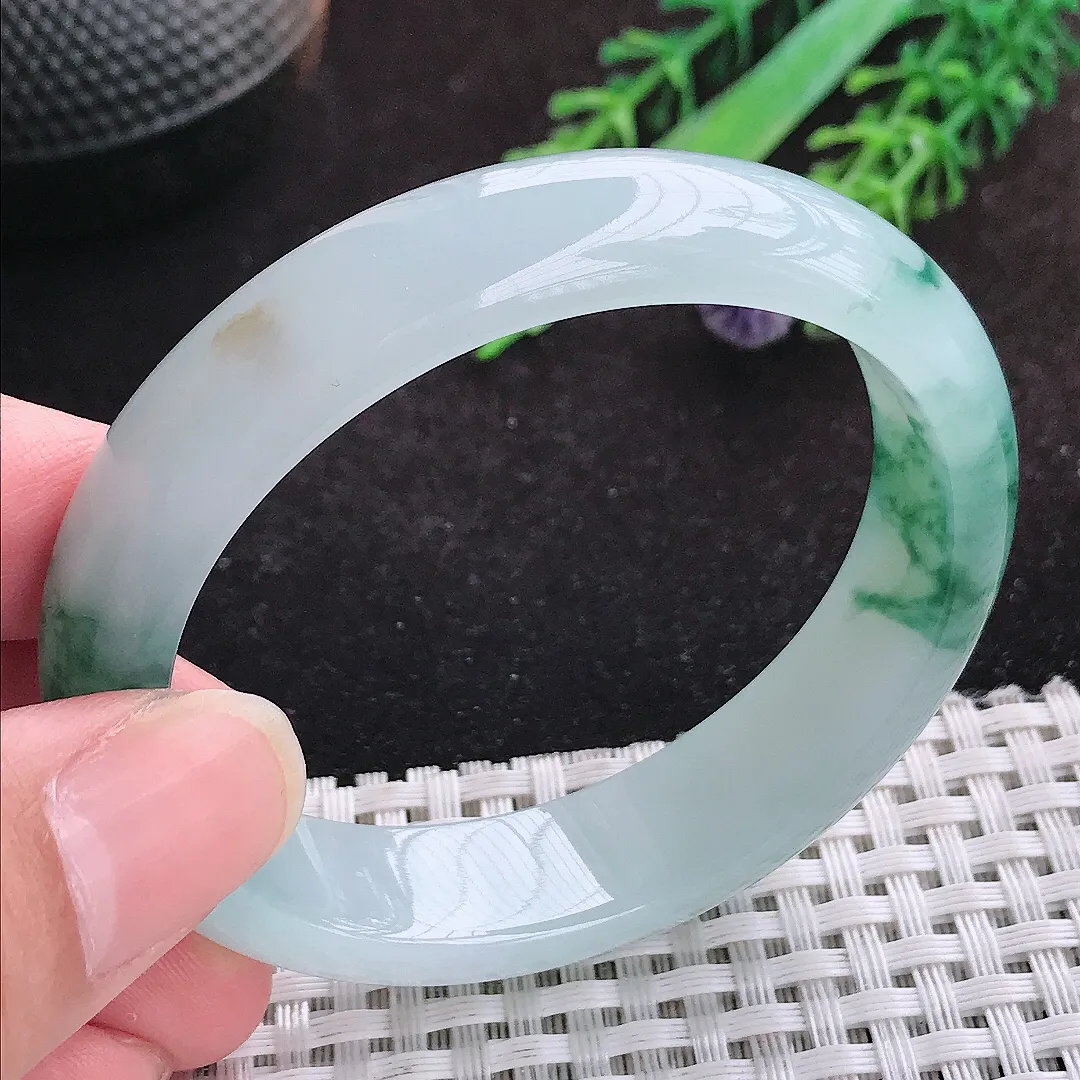 自然光53/45.5/13.9/7.3老坑冰胶水灵飘花贵妃手镯天然翡翠玉镯女款