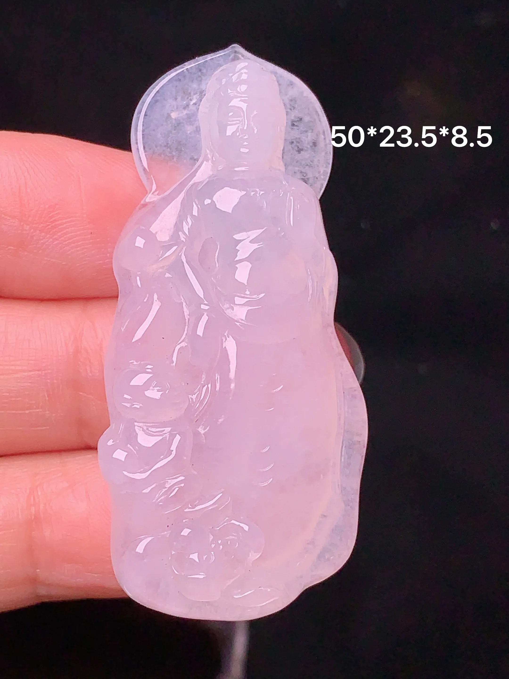 冰种观音吊坠 玉质细腻 水润亮眼  整体尺寸50*23.5*8.5