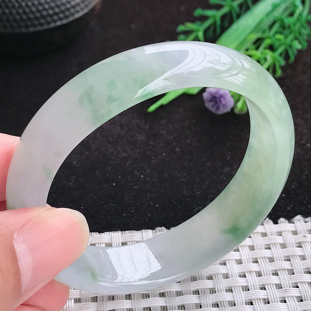 自然光54/48.5/14.9/7.2老坑冰胶果冻冰飘花贵妃手镯天然翡翠玉镯女款