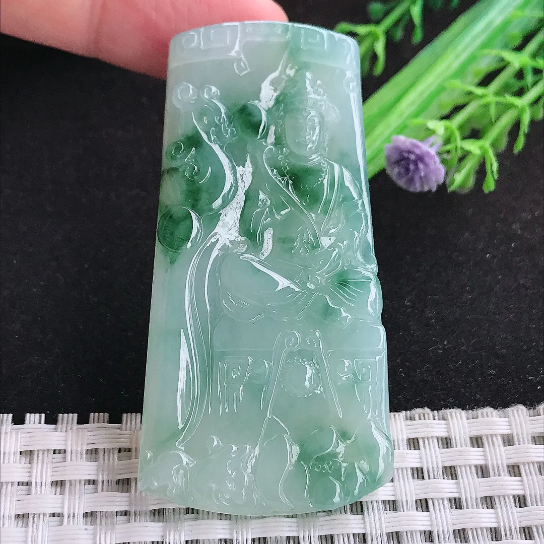 自然光61.5/31.5/5.2老坑冰胶果冻飘花赐福观音吊坠翡翠玉石挂件