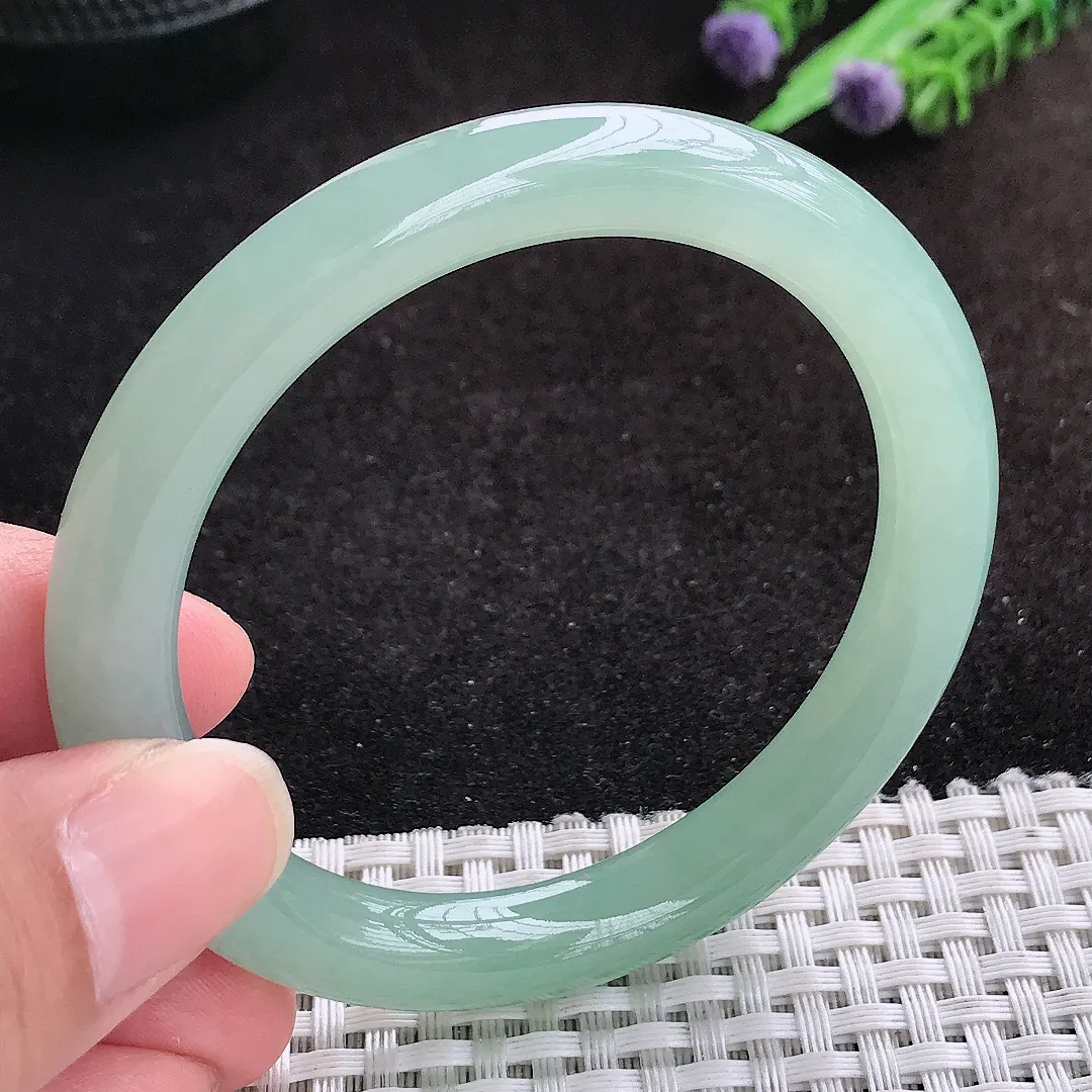 自然光54/8.8老坑冰胶果冻冰晴满绿圆条手镯天然翡翠玉镯女款