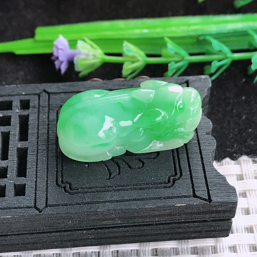 自然光30.2/14.2/11老坑精美冰润飘阳绿貔貅吊坠翡翠玉石挂件