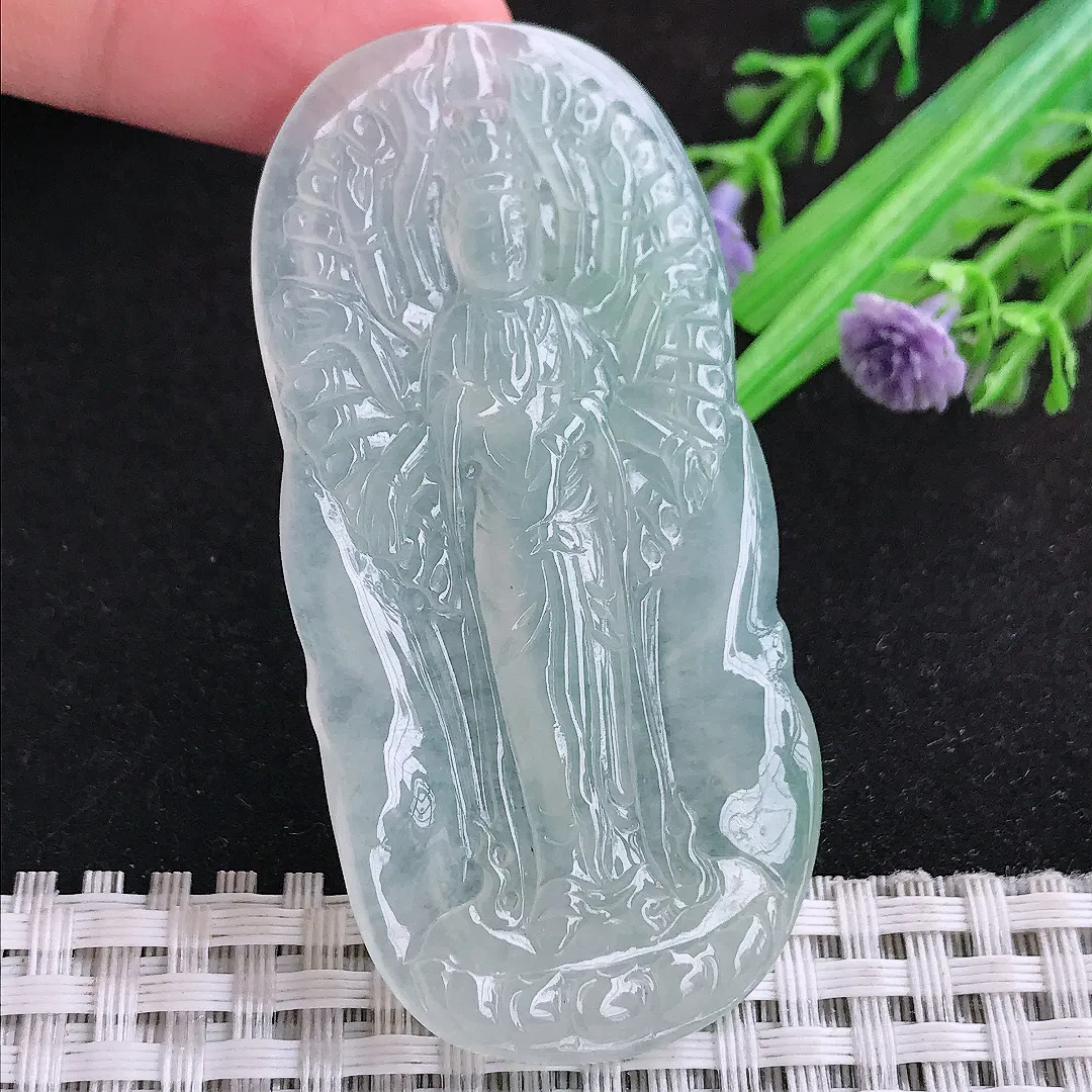 自然光63/30.5/5.4老坑冰种果冻胶冰晴千手观音吊坠翡翠玉石挂件