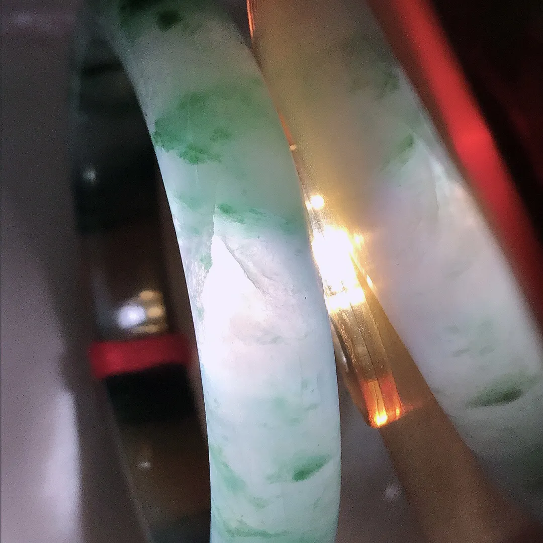 自然光54/10.4/7.3老坑精美冰胶福禄寿三彩手镯天然翡翠玉镯女款