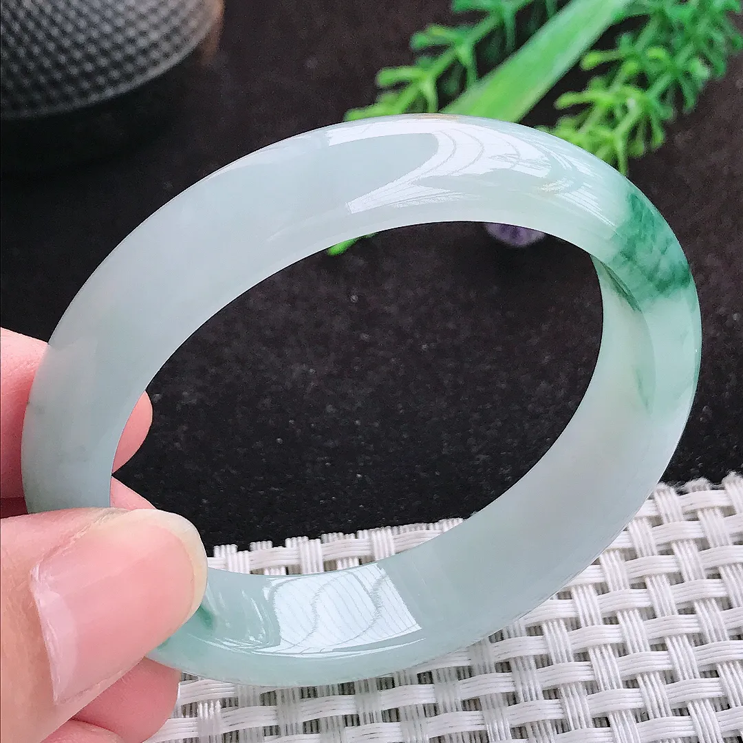 自然光53/45.5/13.9/7.3老坑冰胶水灵飘花贵妃手镯天然翡翠玉镯女款
