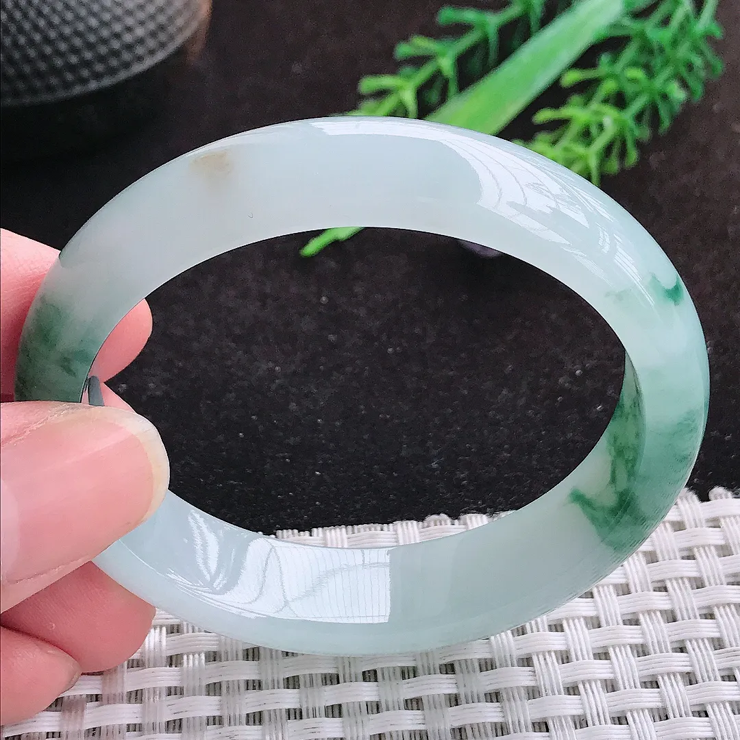 自然光53/45.5/13.9/7.3老坑冰胶水灵飘花贵妃手镯天然翡翠玉镯女款