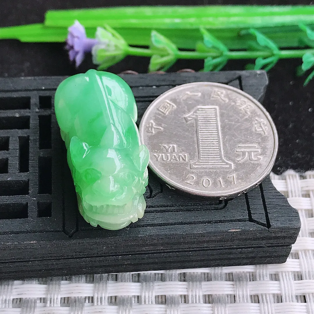 自然光30.2/14.2/11老坑精美冰润飘阳绿貔貅吊坠翡翠玉石挂件