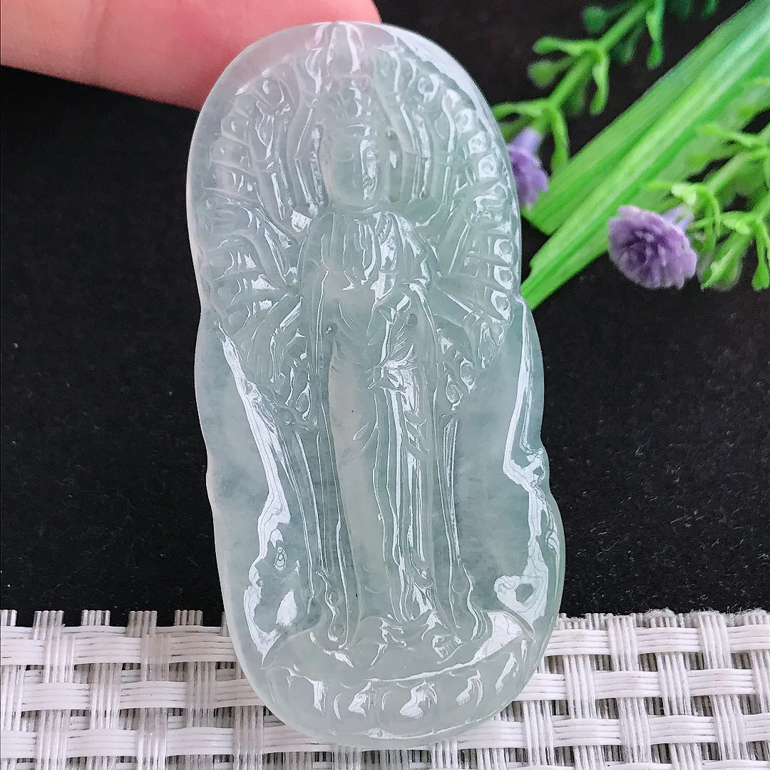 自然光63/30.5/5.4老坑冰种果冻胶冰晴千手观音吊坠翡翠玉石挂件
