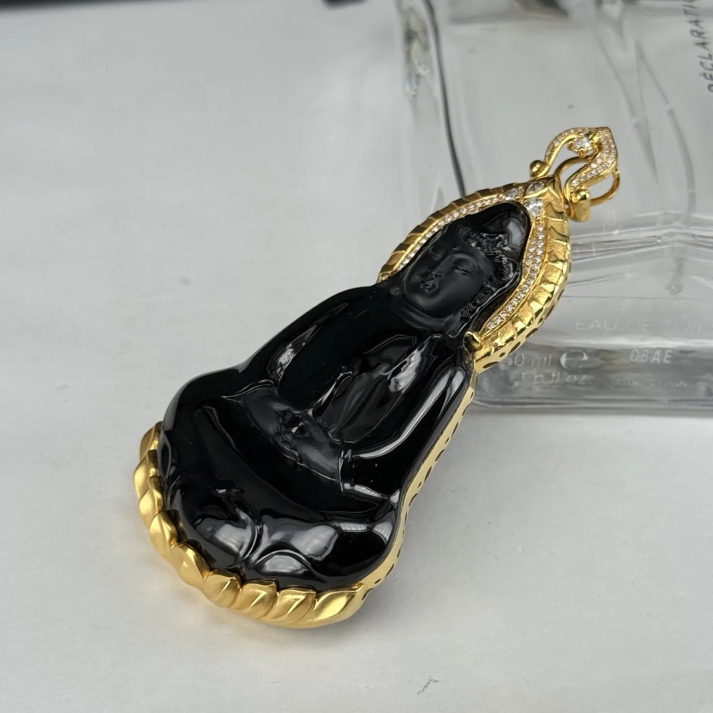 精品18k墨翠素衣观音 种好色正 黑度极好 打灯通透 油性十足