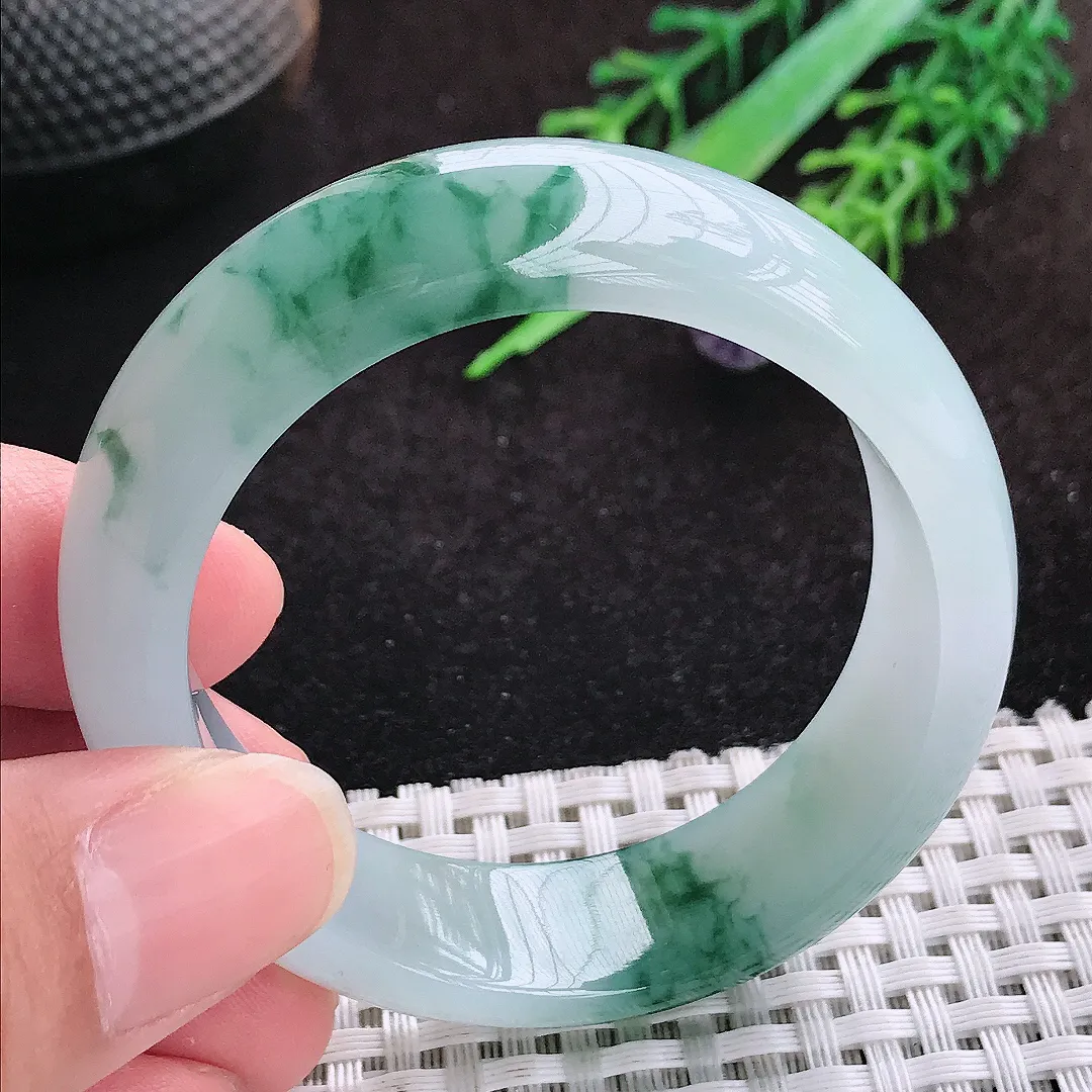 自然光53/45.5/13.9/7.3老坑冰胶水灵飘花贵妃手镯天然翡翠玉镯女款