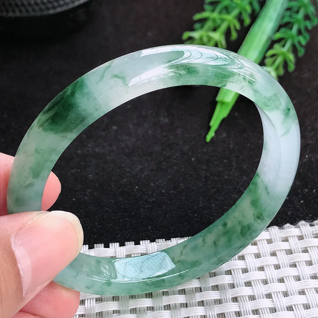自然光55.5/49.5/10/6.9老坑冰胶果冻冰飘花贵妃手镯天然翡翠玉镯女款