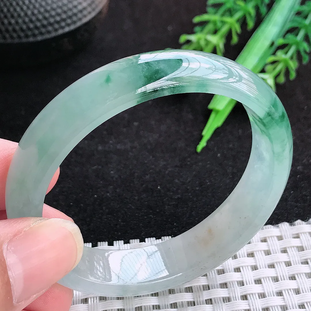 自然光51.5/45/13.4/6.8老坑冰胶果冻飘花小圈口贵妃手镯天然翡翠玉镯女款