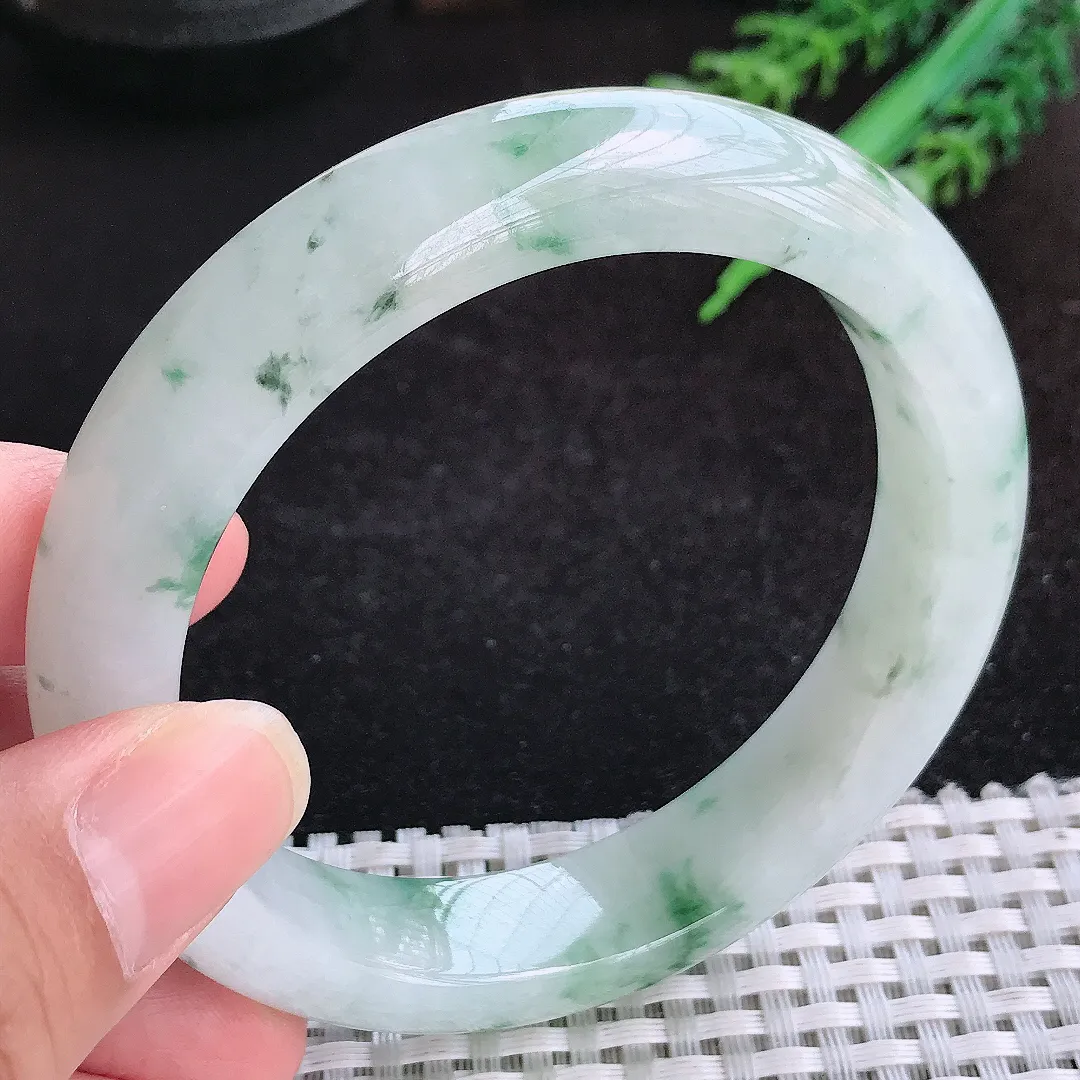 自然光60.5/13.6/9.5老坑冰胶水灵飘花手镯大圈口天然翡翠玉镯女款